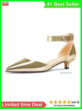Women's Kitten Heel Pointed Toe Ankle Strap Pumps Dress Sandals 1.5 Inch